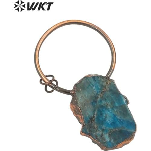 WT-P1683 Wholesale Natural Precious Apatite stone pendant with Big Ring Antique Copper plated women Boho style irregular stone