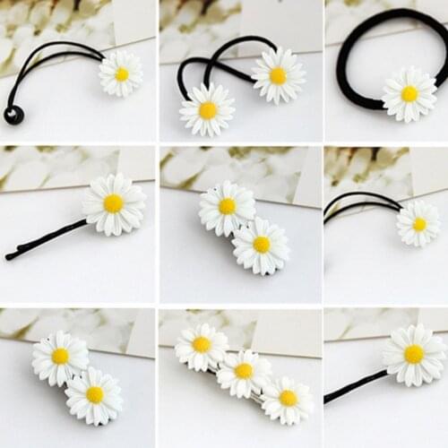 1PC Cute Daisy Flower Hair Clip Fashion Elastic Hair Ring Rope Bands HairPins Ponytail woman Girls Kids Holder Hair Accessories