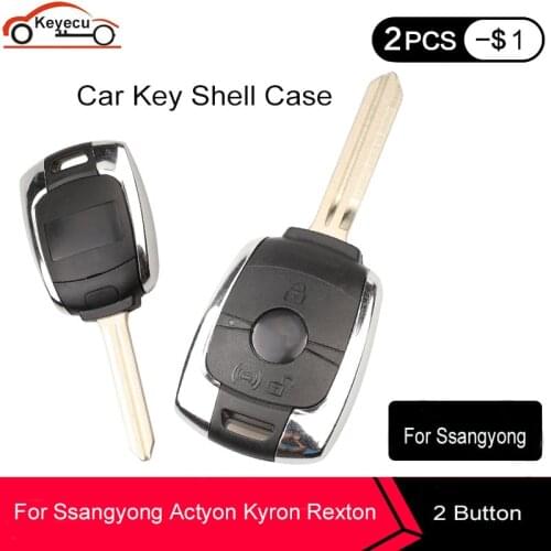 KEYECU New Replacement Remote Key Shell Keyless Entry Case Fob 2 Button For SsangYong Actyon Kyron Rexton Korando Uncut Blade