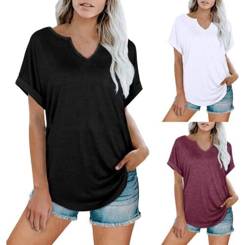 WomenS T-Shirt Summer High-Quality Clothes Simple Casual V-Neck Solid Color Short-Sleeved Shirt T-Shirt футболка оверсайз 50