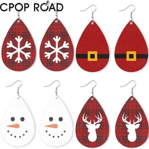 Christmas Earrings for Women Christmas Deer Snowman Snowflakes Leather Earrings Fashion Jewelry Accessories Hot Sale Girl Gift