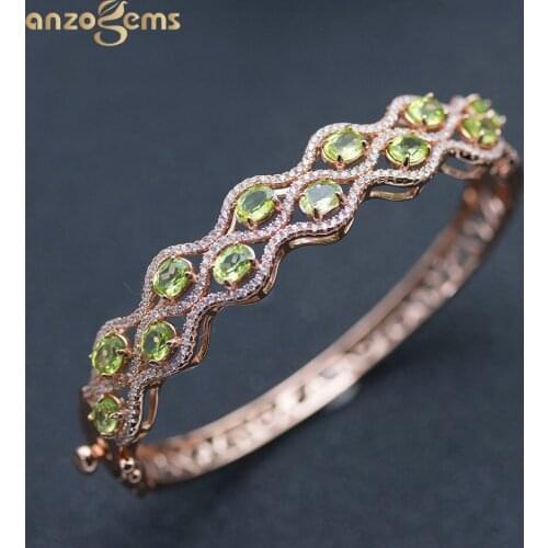 Anzogems 100% natural peridot bangle bracelet 925 sterling silver 4.0ct gemstone fine jewelry for women mothers cuff bracelets
