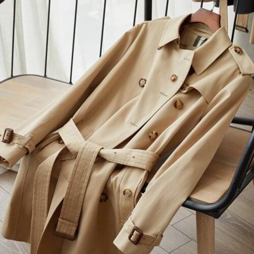 Top Quality 2021 New Autumn High Fashion Street Women Khaki Outerwear Jacket Female Classic The Mid-length Heritage Trench Coat
