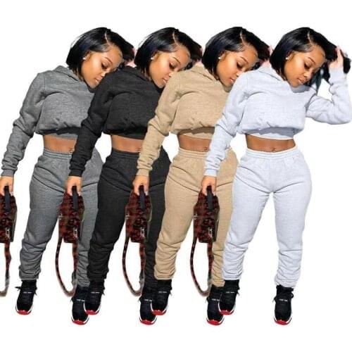 S-2xl Two Piece Sets Women Solid Autumn Tracksuits Crop Tops And Long Pants Matching Outfits Sportswear Wholesale Dropshipping