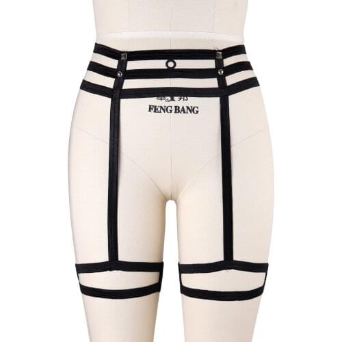 Women pastel goth liguer garter belt stocking body harness strap bra rave wear fetish bondage lingerie cage harness garter belt