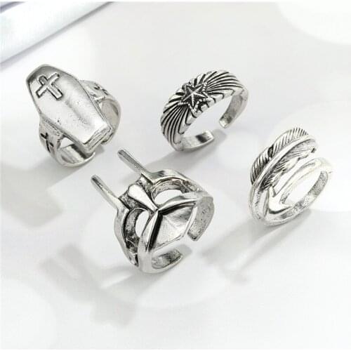 1PC New Vintage Metal Cross Star Feather Ring For Men Women Punk Hip Hop Hollow Eye Mask Arrow Open Mans Ring Jewelry R339
