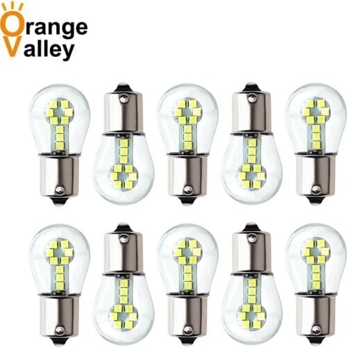 10Pcs P21W 1156 BA15S LED Bulbs Car Lights 1157 BAY15D Turn Signal Reverse Brake Light R5W 3030 LEDs Automobiles Lamp DRL