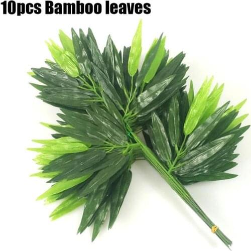 10pcs Branches Green Artificial Bamboo Leaves Silk Cloth Artificial Plants for Wedding Decoration Home Office Decorative Leaves