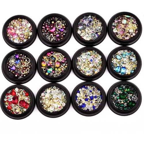 12Boxes Mixed Garment Beads For Needlework FlatBack Scrapbook Decoration Craft Cabochon DIY Embellishments Accessories