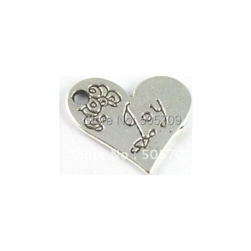 180PCS Tibetan Silver Color heart shape JOY charm A15221