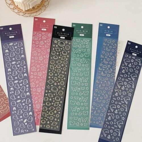 2pcs Bronzing Gold Silver Butterfly Ribbon Star Stickers Scrapbooking DIY Material Photo Album Diary Cute Decoration Stationery