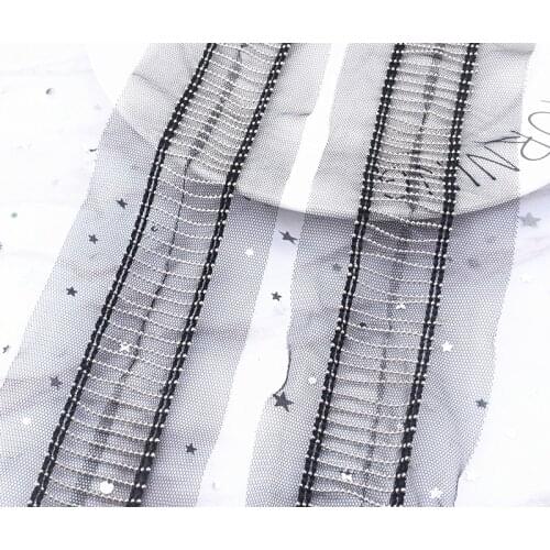 2 yards black Ribbon Beaded Lace mesh tassel Trim clothes Tassels beaded Accessories Three-dimensional Lace Curtain Accessories