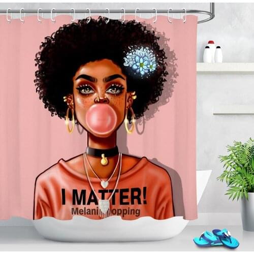 Afro Fashion Girls Shower Curtains Waterproof Fabric Polyester African American Black Women Bath Curtains Bathroom Decorations