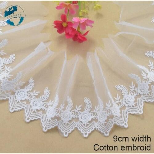 9cm white cotton embroided lace ribbon guipure trim fabric DIY wedding Accessories supplies african dolls lace applique #3543