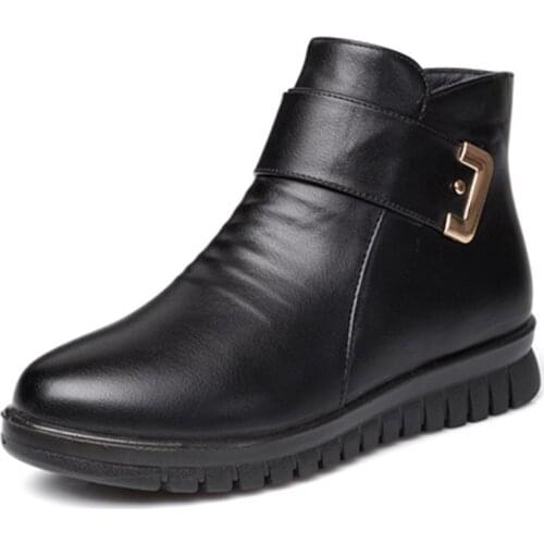 Fashion Winter Shoes womens genuine leather ankle flat boots Casual Comfortable Warm Womens Snow Boots