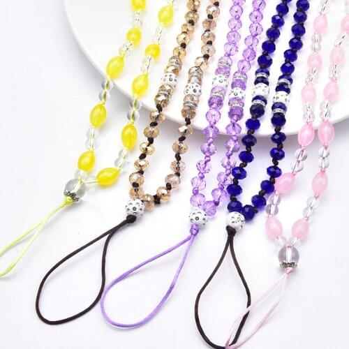 2Pcs Rhinestone Crystal Beads Universal Bling Strap Long Hang Neck Rope Hand Wrist Lanyard for Cell Phone Key Chain Name Card