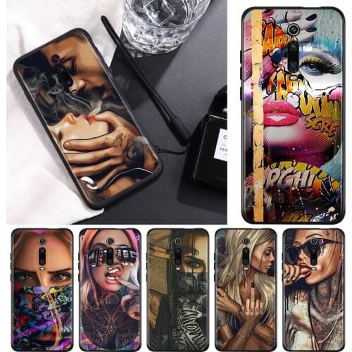 Silicone Black Cover Sexy Sleeve Tattoo Girl For Xiaomi Redmi K40 K30i K30T K30S K20 10X GO S2 Y2 Pro Ultra Phone Case