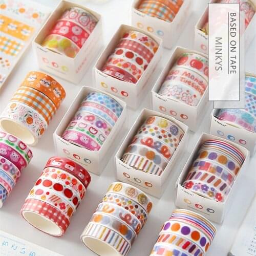 MINKYS New Arrival 3/5 Rolls Kawaii Strawberry Cat Basic Washi Masking Tape Diary Decorative Adhesive Tape School Stationery