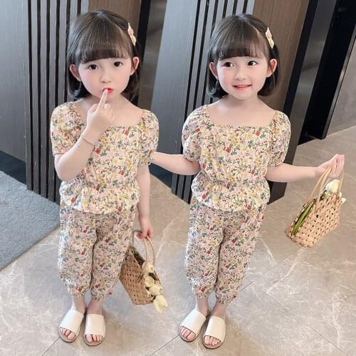 Kids Clothes Girls Floral Tshirt + Pants Childrens Clothes For Girls Summer Tracksuit For Girl Casual Style Childrens Clothes