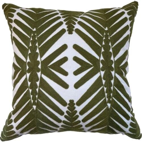 DUNXDECO Cushion Cover Decorative Pillow Case 45x45CM Modern Fresh Green Palm Leaf Embroidery Cotton Throw Shame Sofa Decor