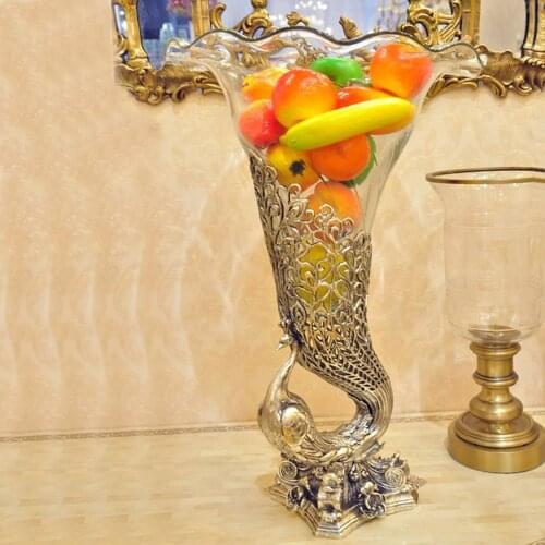 European Antique Reproduction Brass Flower Pot Classical Desk Top Decoration Center Piece Peacock Arts Crafts