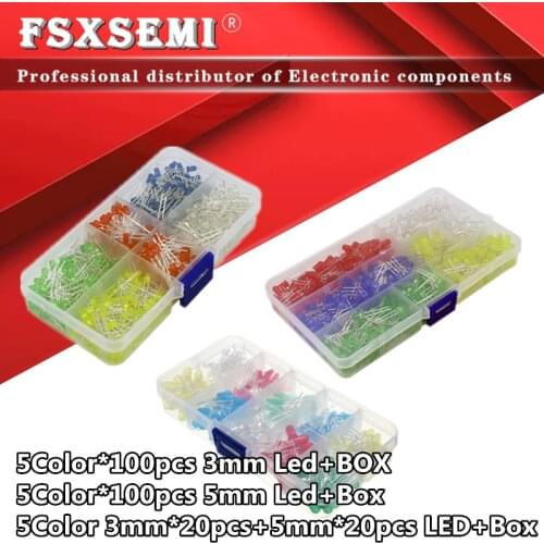 F3 F5 3MM 5MM Led Kit With Box Mixed Color Red Green Yellow Blue White Light Emitting Diode Assortment