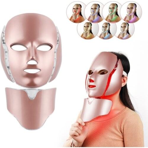 Photon 7Colors Led Facial Mask Skin Rejuvenation Acne Anti Wrinkle With Neck Tightening Beauty Apparatus Korean Light Facial SPA