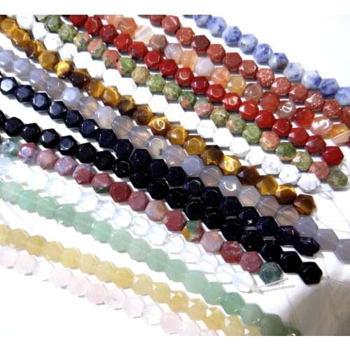 25pcs Natural Stone Faceted Hexagon Shape Blue Sodalite Rose Quartzs Loose Spacer Beads for Jewelry Making Diy Bracelet 8x8mm