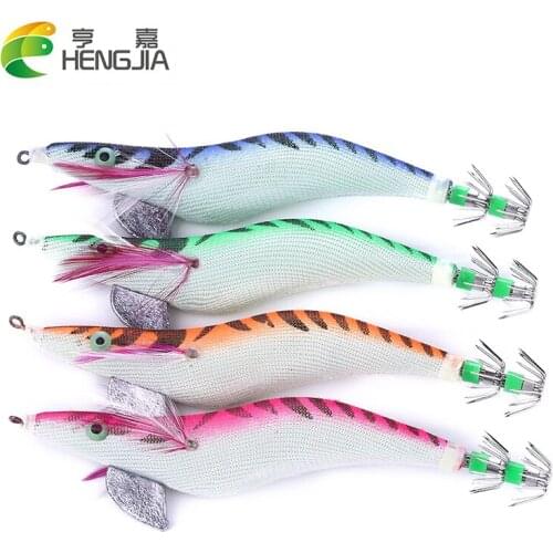 HENGJIA 40pcs 13.5cm/20g Fishing Lure Shrimp Prawn Artificial Noctilucent with Squid 3.5# Squid Jigs Fishing Tackle