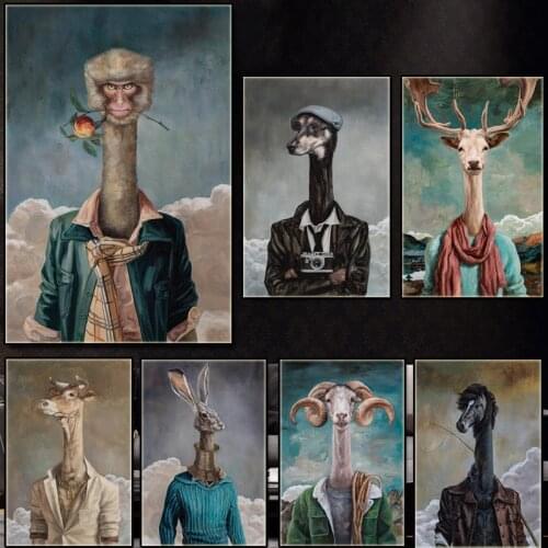 Canvas Painting Abstract Animal monkey biting flower deer black horse for childrens room Pet Modern art painting Posters Decor