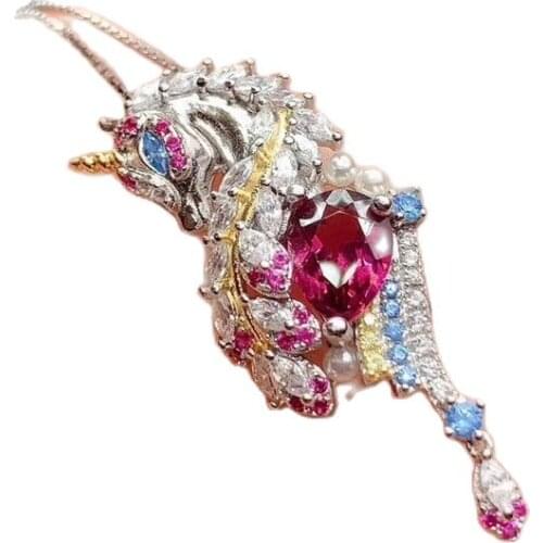 KJJEAXCMY fine jewelry natural garnet 925 sterling silver fashion Hippocampus girl new pendant necklace chain support test