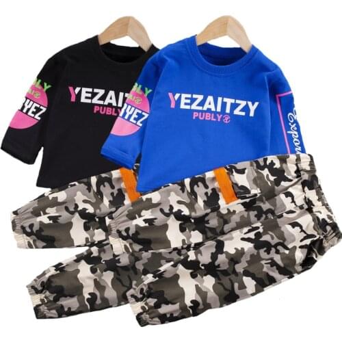 Boys Clothing Set Spring Letter Shirt + Camouflage Pants 2pcs Suit For Kids 2021 New Style Outfits Toddler Children Clothes