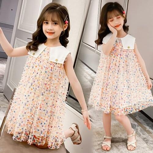 Summer Girls' Dress 2021 New ChildrenS Clothing Colorful Gauze Girls Princess Dress Lapel Teenagers Clothing 4 5 7 9 11 13