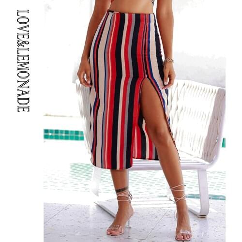 LOVE&LEMONADE Sexy Multicolor Stripes Whit Split Midi Skirt LM83162-2S