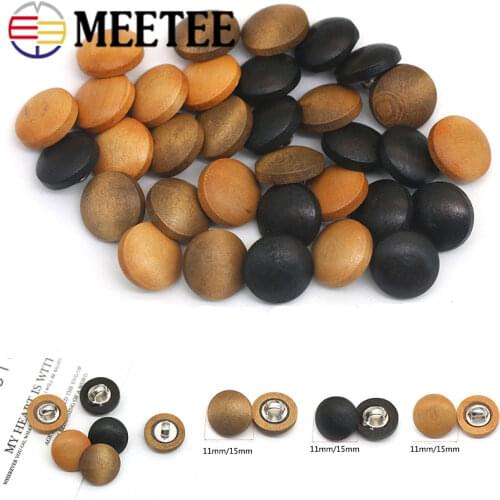 Meetee 50/100pcs 11/15mm Natural Round Wood Buttons Metal Shank Shirt Buckles DIY Coat Sewing Craft Scrapbooking Decor Button
