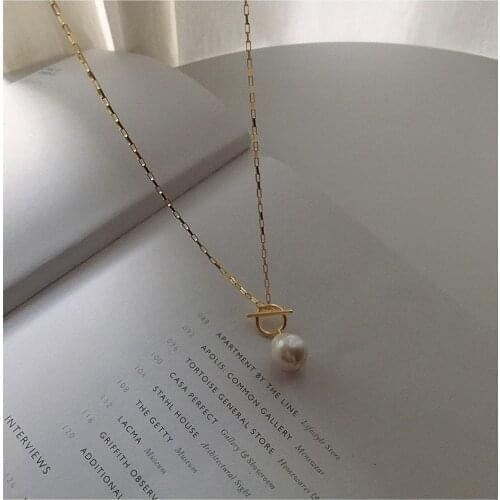 Minar Elegant Natural Freshwater Pearl Necklace for Women Big Baroque Pearl Toggle Clasp Circle Pendant Chokers Necklaces Gifts