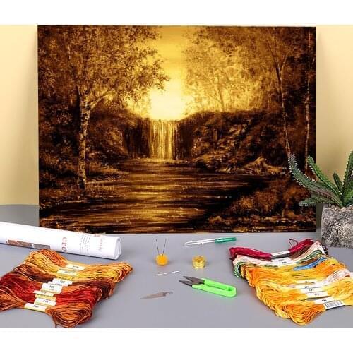 Natural Scenery Evening Falls Printed Canvas 11CT Cross Stitch Embroidery Set DMC Threads Sewing Painting Handmade Jewelry