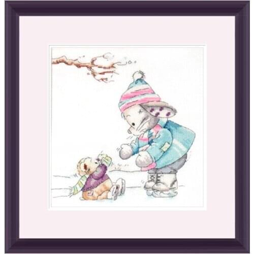 Cross Stitch Kit Precision Printing XT30 Cute Cartoon Bunny Teaching Skating Childrens Bedroom Decoration