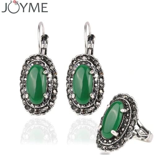 Joyme Fashion Tibetan Wedding Jewelry Sets For Women Bridal Silver-Color Vintage Earrings Rings Set Bijoux Decorations Brincos