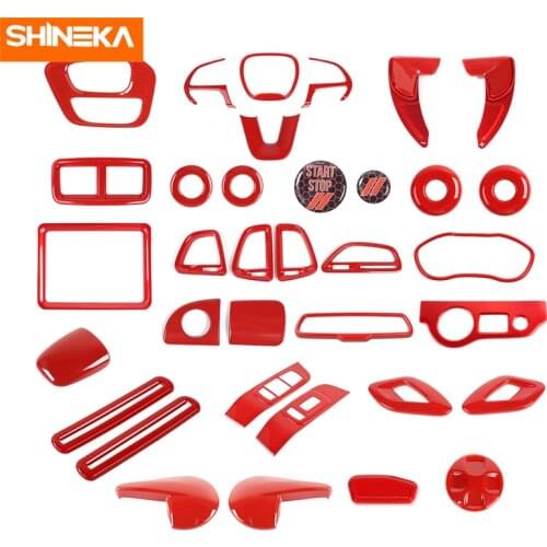 SHINEKA Interior Stickers For Dodge Challenger Car Inner Red Decoration Cover Stickers For Dodge Challenger 2015+ Car Styling