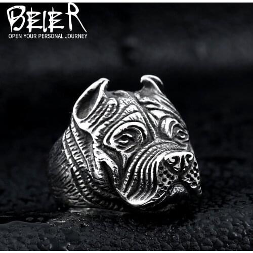 316L Stainless Steel Pit Bull Dog Ring Men Personality Unique Mens Amulet Jewelry BR8-181