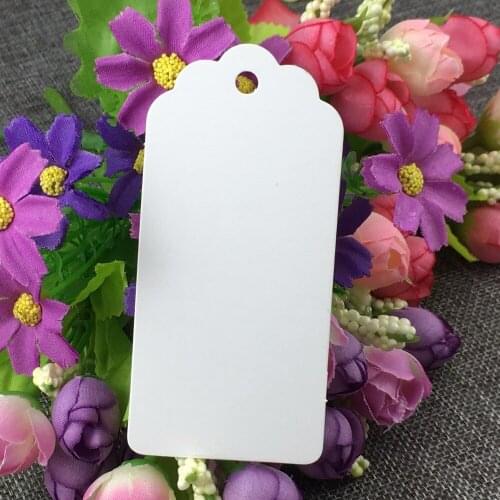 Wholesale 200 PCS/Lot 9.5*4.5cm Jewelry Kraft White Paper Retangle Scalloped Price Tags Blank Cardstock Tags Accept custom logo