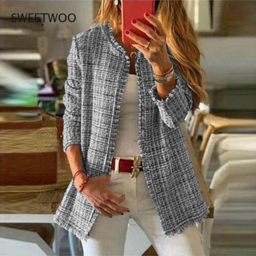 Autumn Tweed Coat Womens Long Sleeve Coat Tassel Cardigan Vintage Plaid Jacket Jumpers Woman Harajuku Goth Jackets Trench Coat