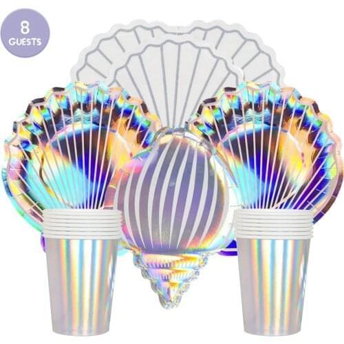 Mermaid Party Tableware Colorful Shell Plate Under The Sea Party Little Mermaid Birthday Party Decor Girls Favor Mermaid Decor