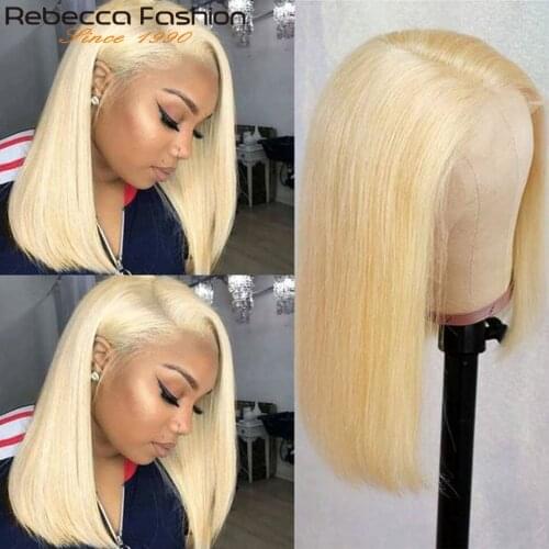 Rebecca 613 Honey Blonde Lace Front Human Hair Wigs Short Bob Straight Lace Wigs Brazilian Remy Human Hair Middle Part Bob Wigs