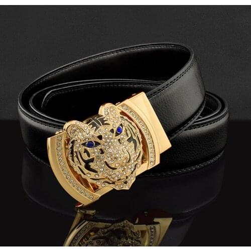 High grade tiger round buckle Crocodile pattern genuine leather belts men fashion luxury brand Cowskin Waist Strap casual belts