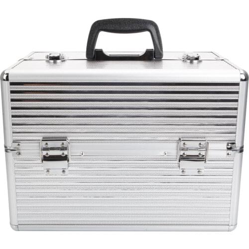 [US-W]Convenient aluminum Handy Stylish Three Stripes Aluminum Makeup Storage Box with Keys Silver