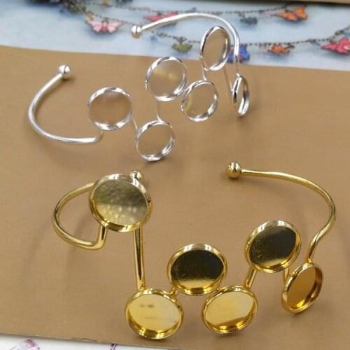 Vintage Open Cuff Bracelet Settings Bangle Blank Base Trays Bezel for 12mm Cabochon Cameo DIY Bracelet Findings