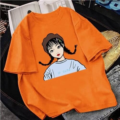 Cartoon Girl Cotton Casual Loose Oversize Korean Style 2021 Summer Short Sleeve Women Top Female T-shirts 35-100kg