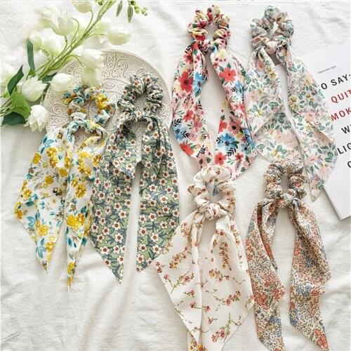 Elegant Chiffon Printing Hair Scarf For Women Fashion Ponytail Holder Scrunchie Tie Hair Accessories Elastic Hair Band Headwear
